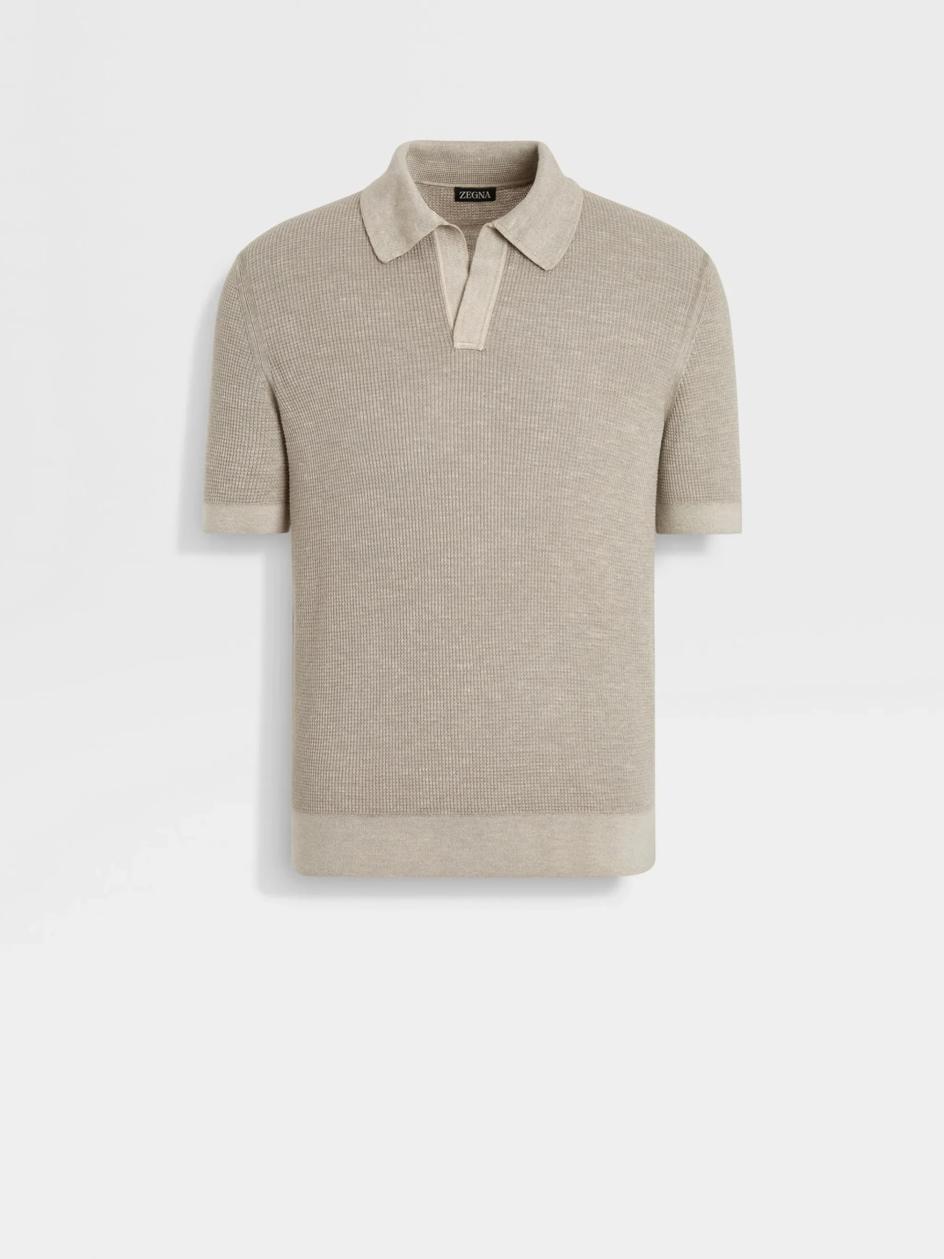 Light Taupe Mélange Silk Cashmere and Linen Polo Shirt