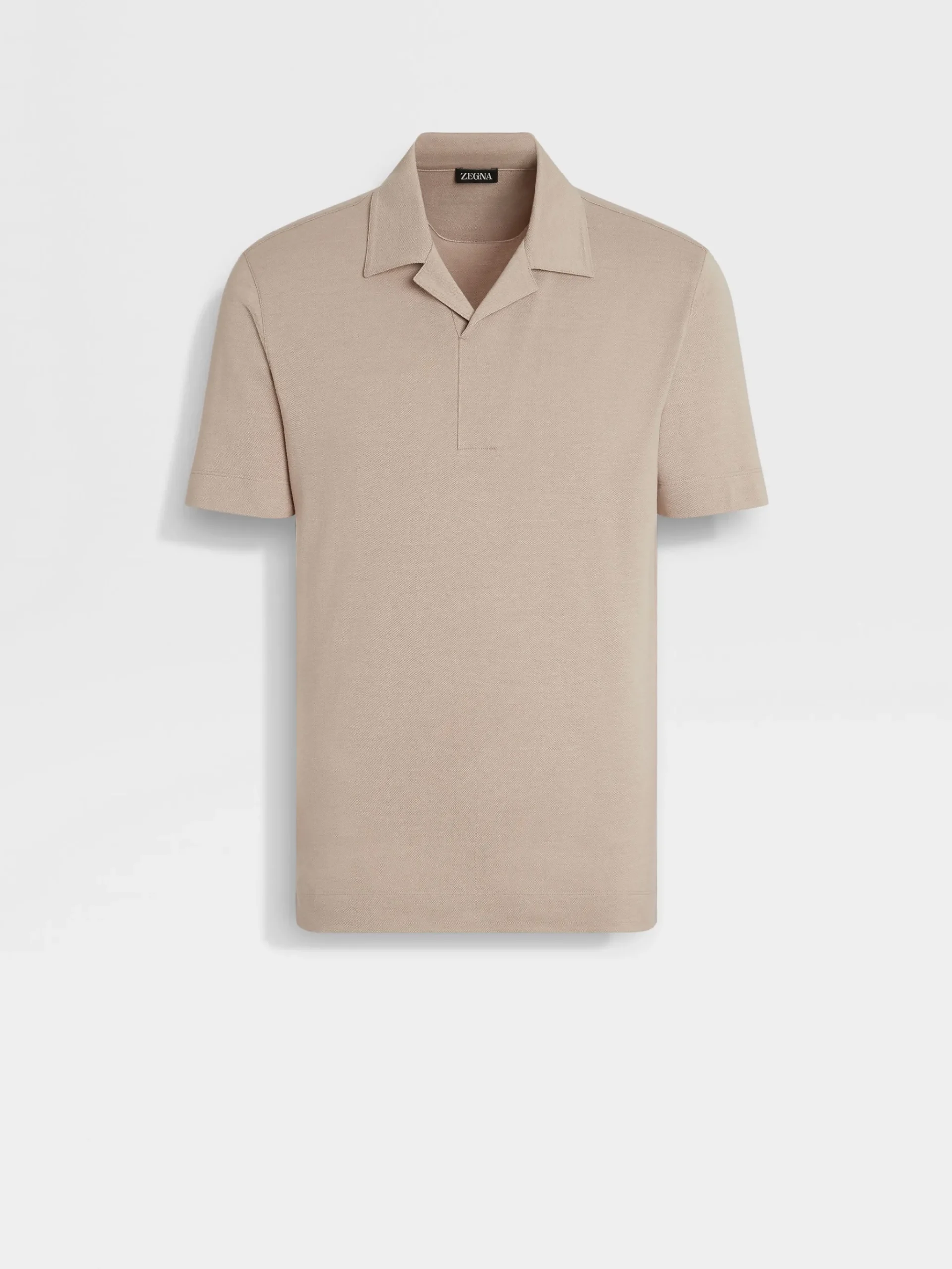 Light Taupe Silk and Cotton Piquet Polo Shirt