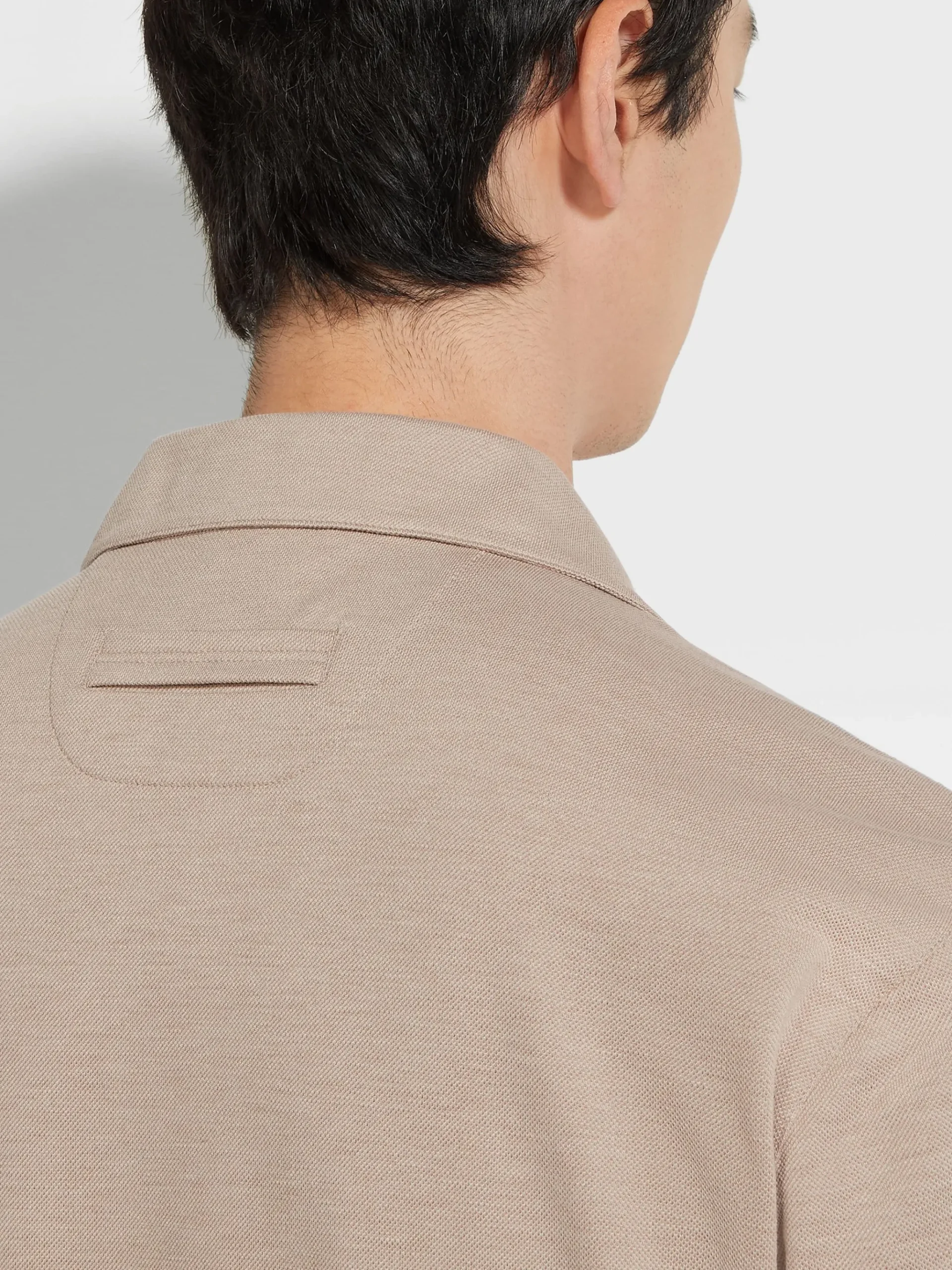 Light Taupe Silk and Cotton Piquet Polo Shirt