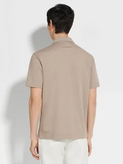 Light Taupe Silk and Cotton Piquet Polo Shirt