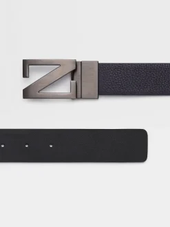 Navy Blue and Black Reversible Leather Belt