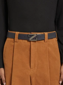 Navy Blue and Black Reversible Leather Belt
