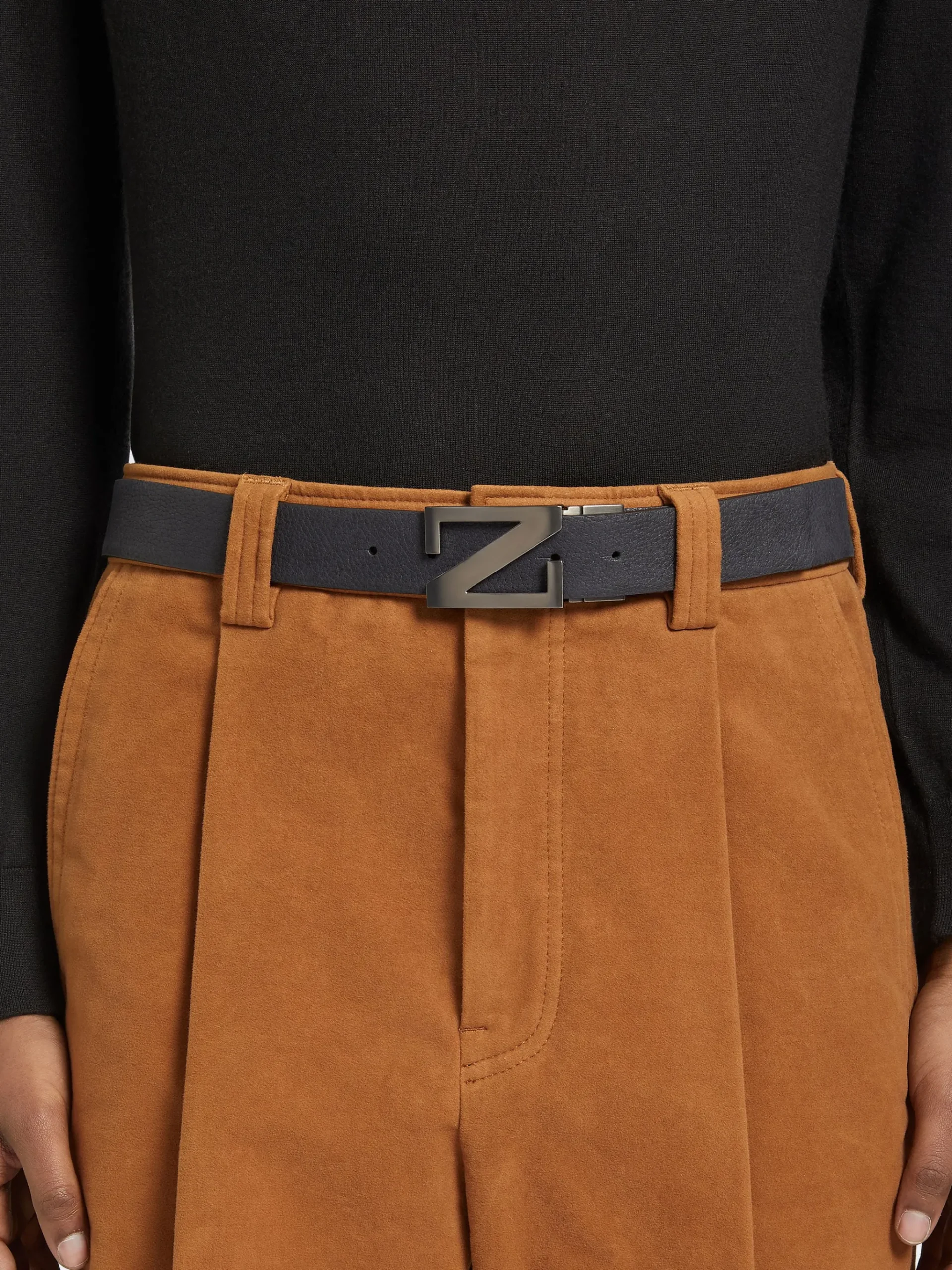 Navy Blue and Black Reversible Leather Belt