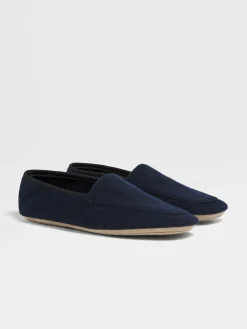 Navy Blue Cashmere Slippers