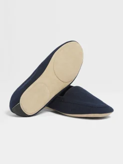 Navy Blue Cashmere Slippers
