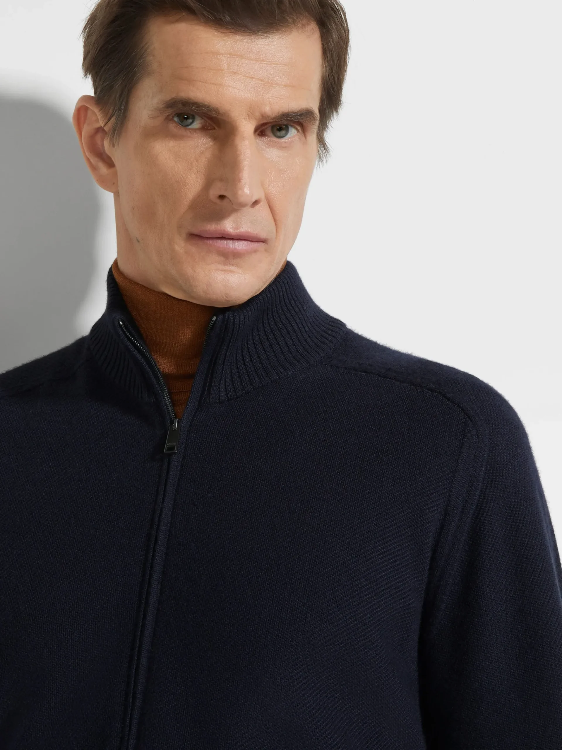 Navy Blue Cashseta Full Zip Cardigan