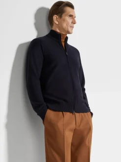 Navy Blue Cashseta Full Zip Cardigan