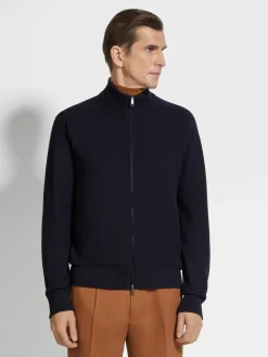 Navy Blue Cashseta Full Zip Cardigan