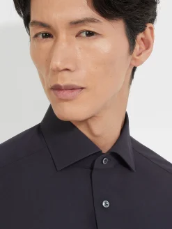 Navy Blue Centoventimila Cotton Shirt