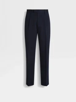 Navy Blue Cotton and Wool Pants