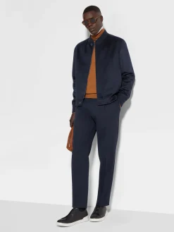 Navy Blue Cotton and Wool Pants
