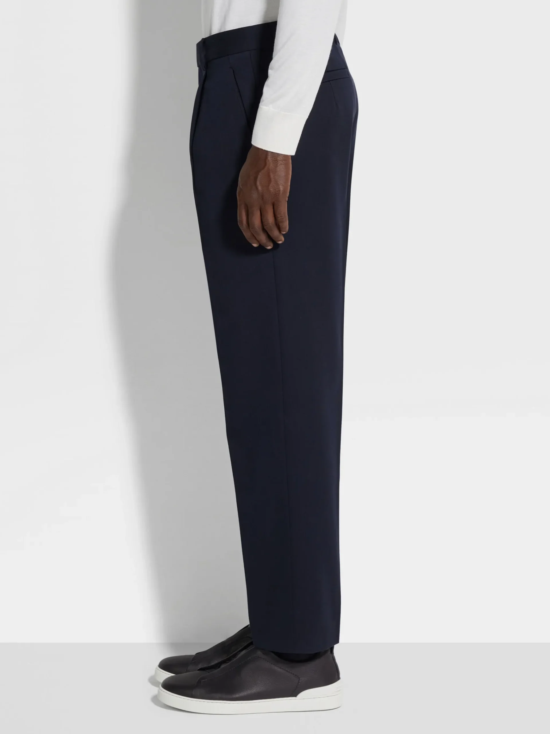 Navy Blue Cotton and Wool Pants