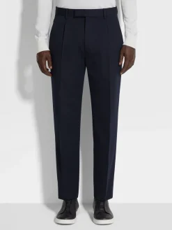 Navy Blue Cotton and Wool Pants