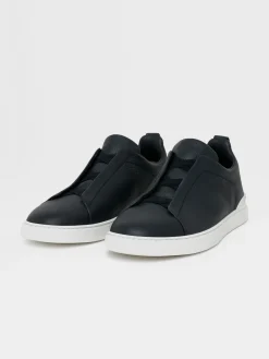 Navy Blue Deerskin Triple Stitch™ Sneakers