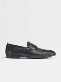 Navy Blue Leather L'Asola Loafers