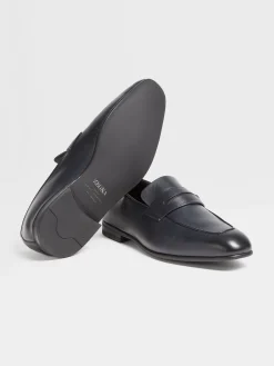 Navy Blue Leather L'Asola Loafers