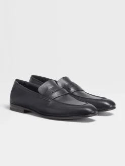 Navy Blue Leather L'Asola Loafers