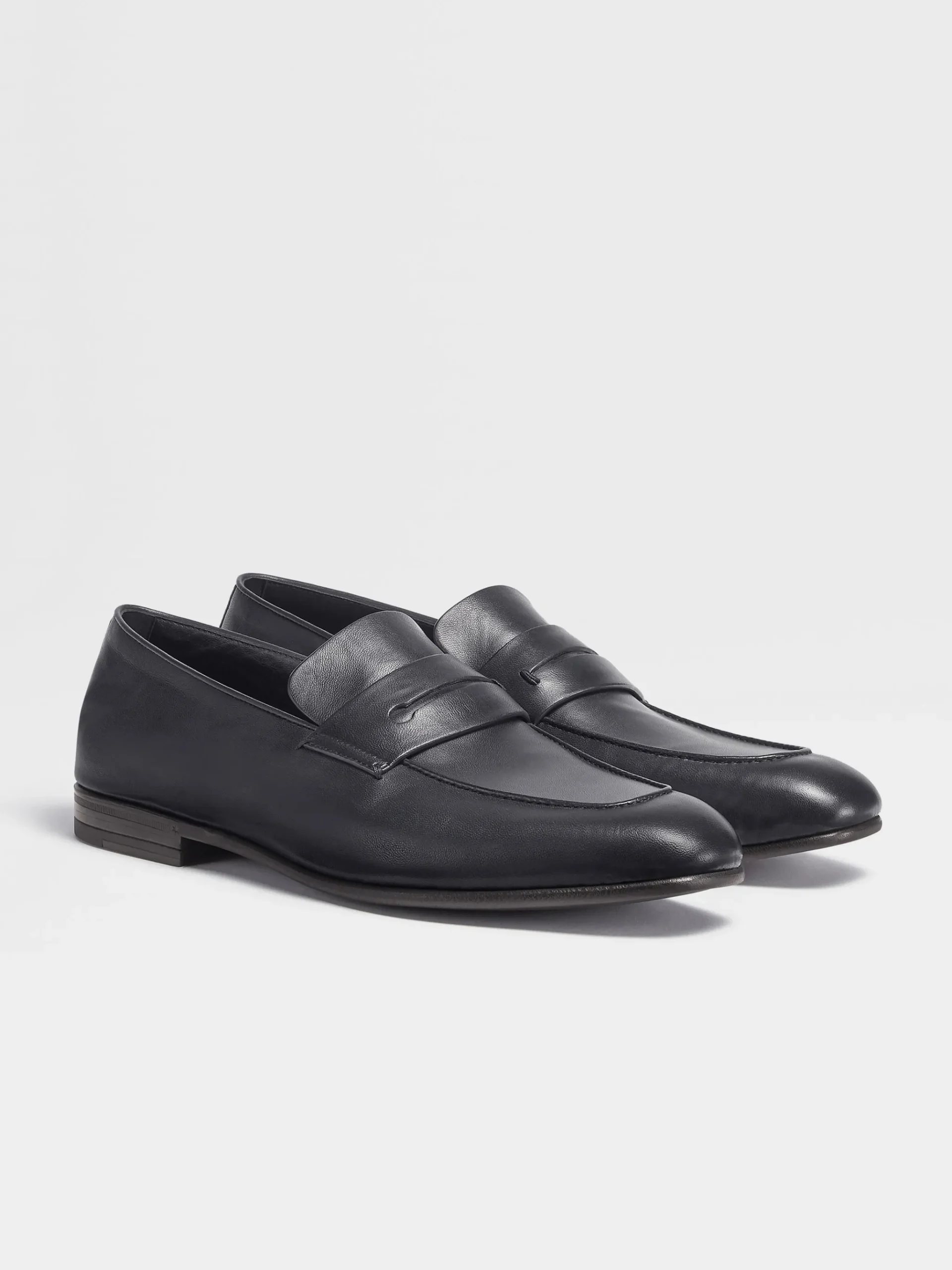 Navy Blue Leather L'Asola Loafers