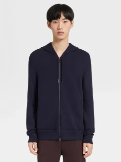 Navy Blue 12milmil12 Wool Full Zip Hoodie
