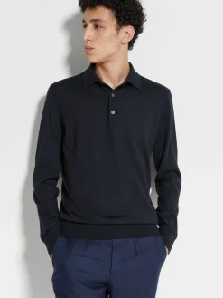 Navy Blue Mélange Cashseta Polo Shirt