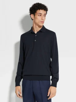 Navy Blue Mélange Cashseta Polo Shirt