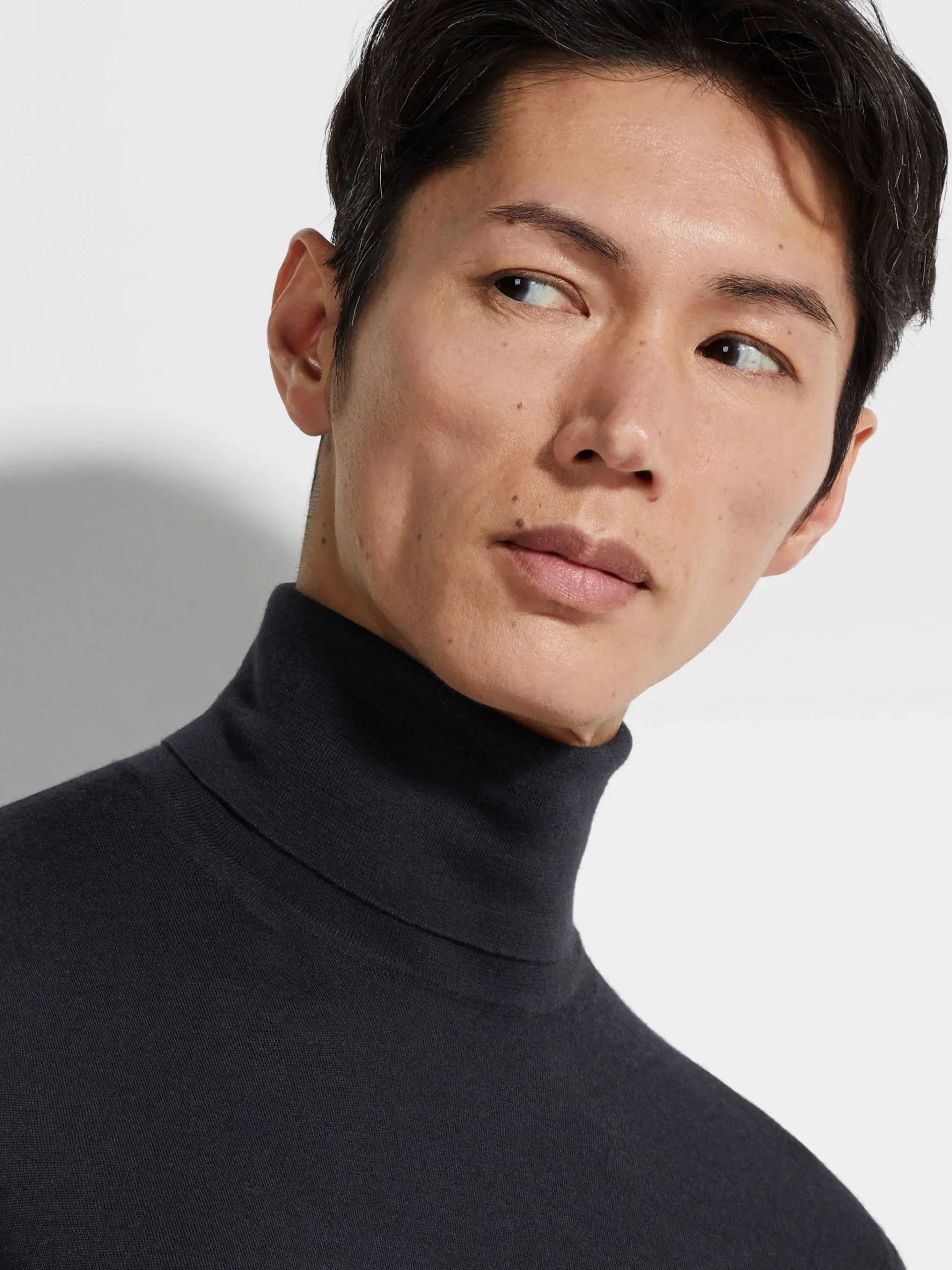 Navy Blue Mélange Cashseta Turtleneck