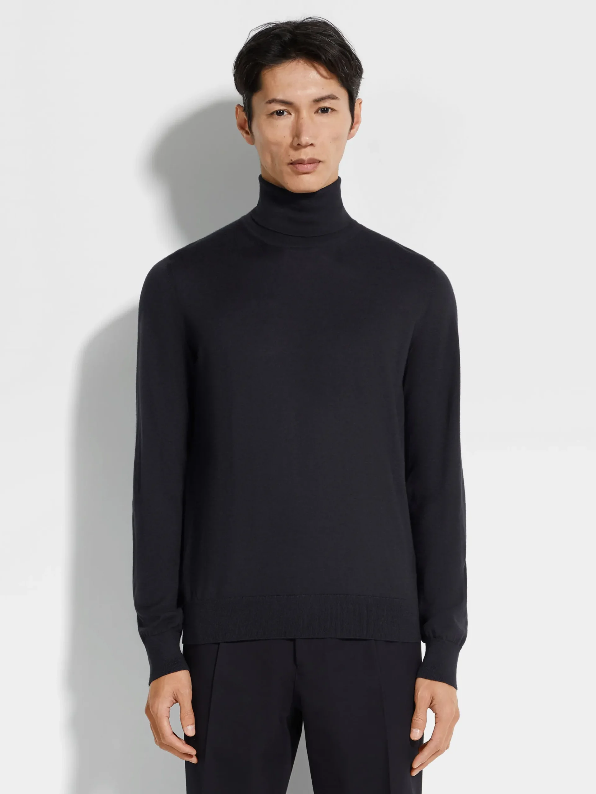 Navy Blue Mélange Cashseta Turtleneck