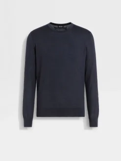 Navy Blue Mélange Cashseta Crewneck