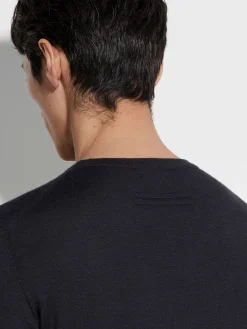 Navy Blue Mélange Cashseta Crewneck