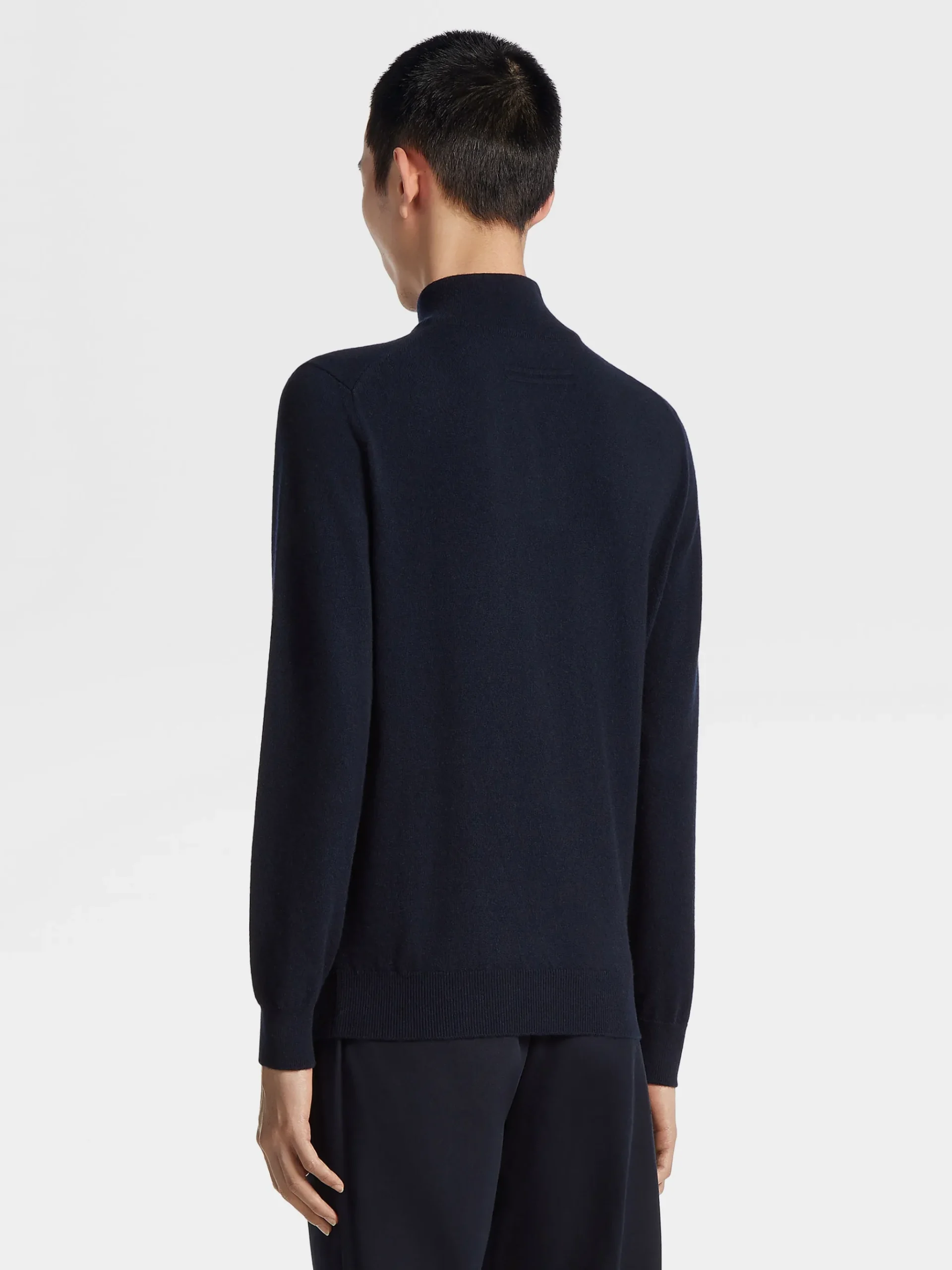 Navy Blue Mélange Oasi Cashmere Zip Mock Neck Sweater