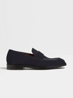 Navy Blue Suede Torino Loafers