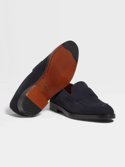 Navy Blue Suede Torino Loafers