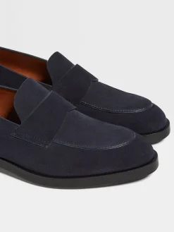 Navy Blue Suede Torino Loafers