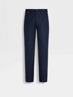 Navy Blue Wool and Cashmere Roccia Pants