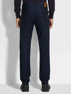 Navy Blue Wool and Cashmere Roccia Pants