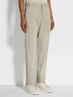 Off White Stretch Cotton Pants
