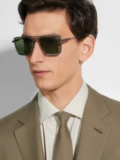Satin Gunmetal Metal Sunglasses
