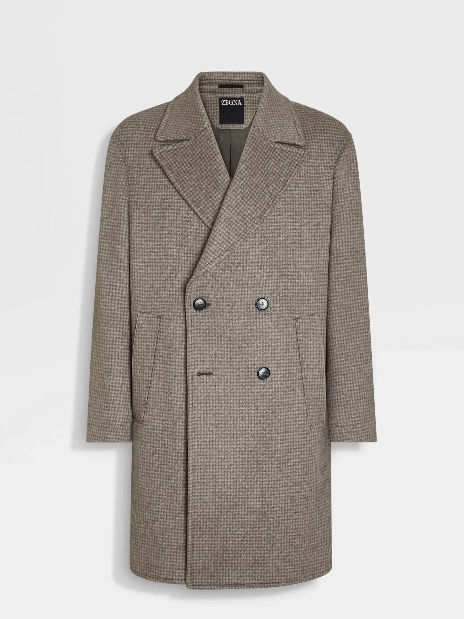 Taupe and Grey Cashmere and Wool Blend Overcoat