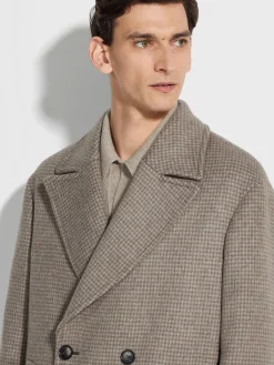 Taupe and Grey Cashmere and Wool Blend Overcoat
