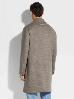 Taupe and Grey Cashmere and Wool Blend Overcoat