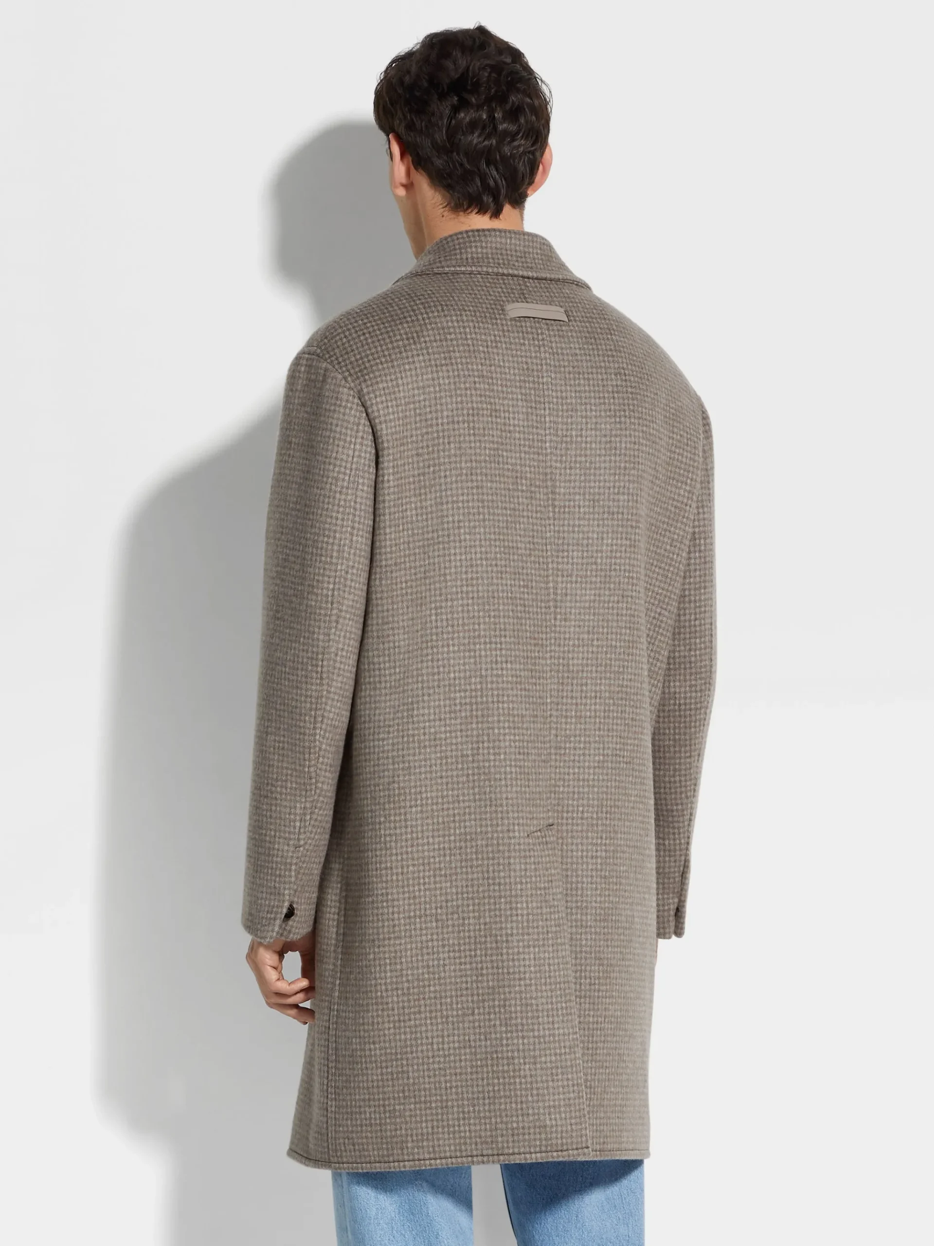 Taupe and Grey Cashmere and Wool Blend Overcoat