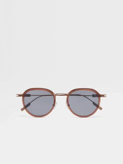 Transparent Brown Acetate and Metal Sunglasses