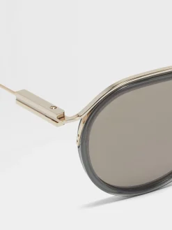 Transparent Green and Pale Gold Acetate and Metal Sunglasses