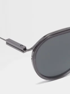 Transparent Grey and Dark Ruthenium Acetate and Metal Sunglasses