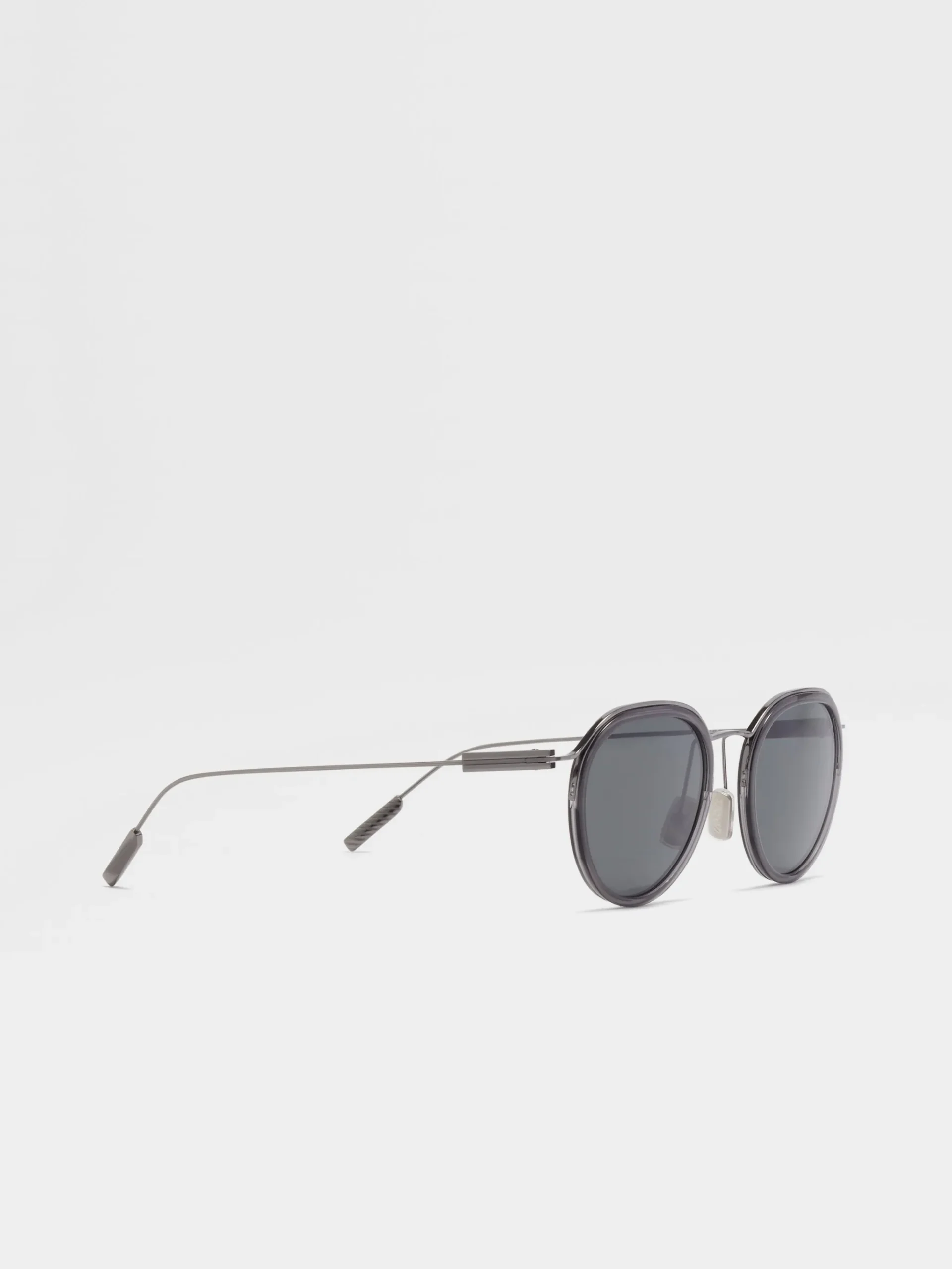 Transparent Grey and Dark Ruthenium Acetate and Metal Sunglasses