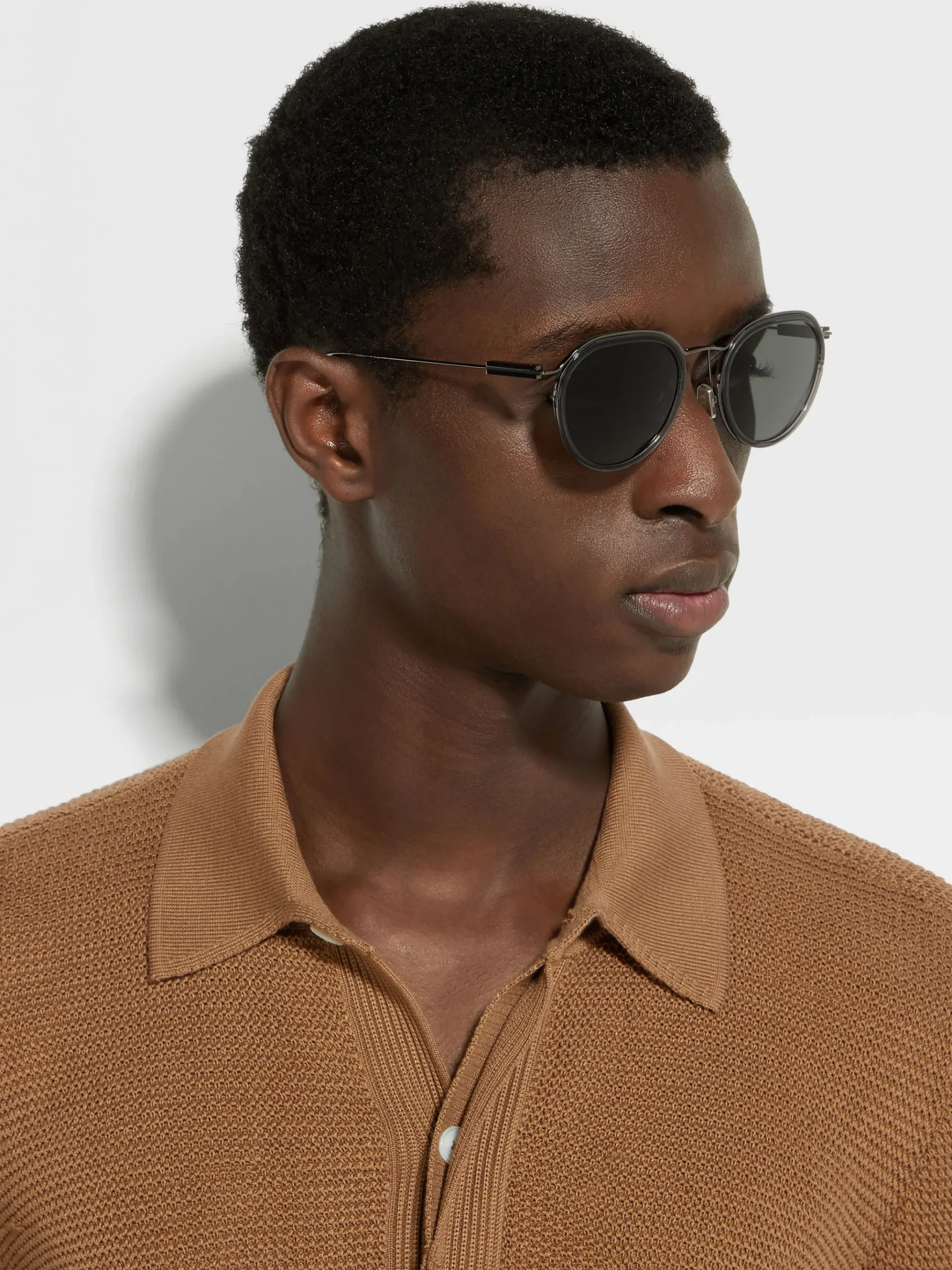 Transparent Grey and Dark Ruthenium Acetate and Metal Sunglasses
