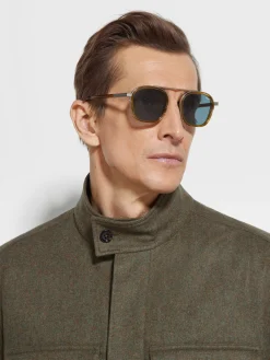Transparent Light Brown Havana Orizzonte I Acetate and Metal Sunglasses