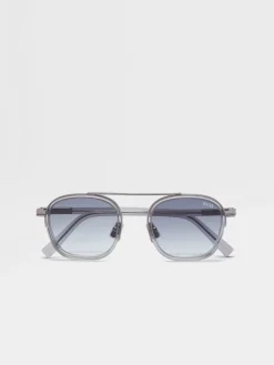 Transparent Light Grey Orizzonte I Acetate and Metal Sunglasses