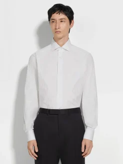 White and Burgundy Striped Centoventimila Cotton Shirt