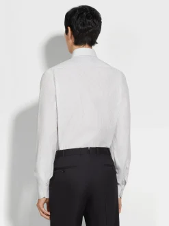 White and Burgundy Striped Centoventimila Cotton Shirt